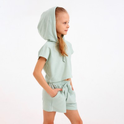 Комплект для девочки (топ, шорты) MINAKU: Casual Collection, оливковый, рост 128 см