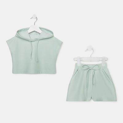 Комплект для девочки (топ, шорты) MINAKU: Casual Collection, оливковый, рост 128 см