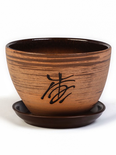 Горшок для цветов «Восток», 1.65 л, d=17 см, h=13 см, керамика, с поддоном, коричневый