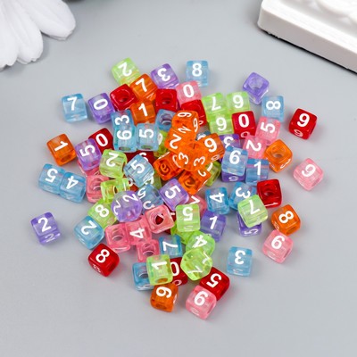 Набор цветных бусин с цифрами "Астра"  6х6 мм, 150 шт/упак