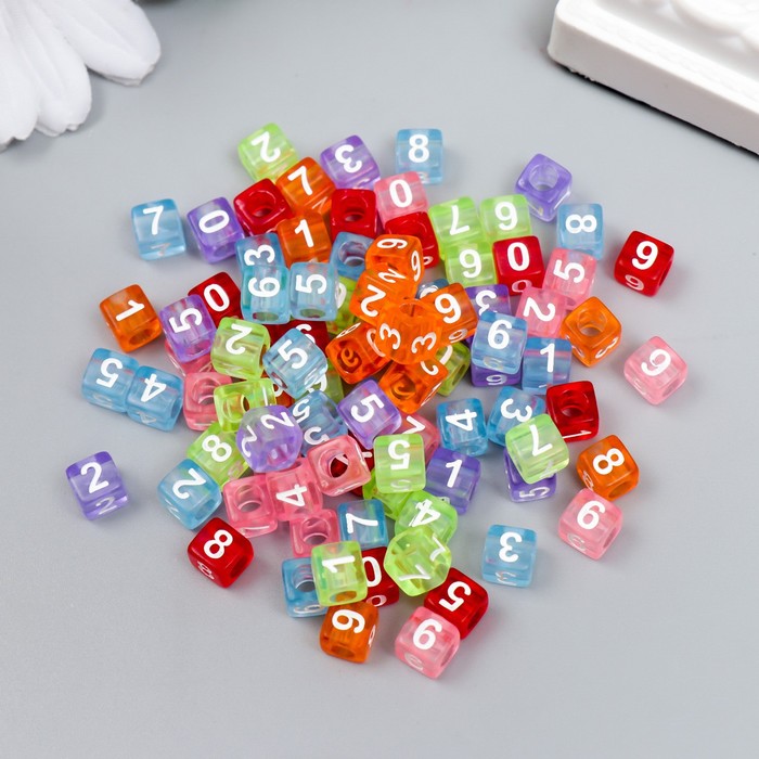 Набор цветных бусин с цифрами "Астра"  6х6 мм, 150 шт/упак - Фото 1