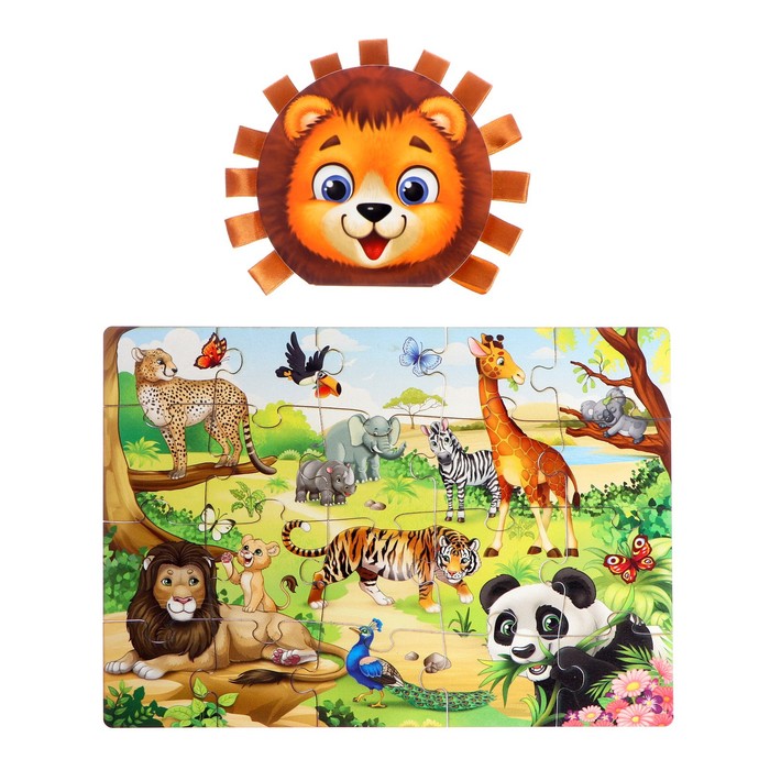 Игровой и обучающий набор «Весёлый зоопарк», пазл + картонная книга - Фото 1