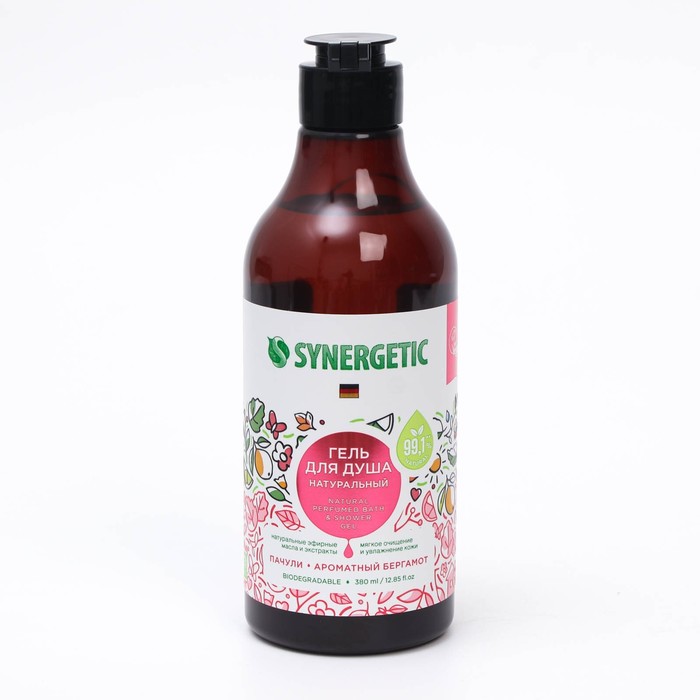 Гель для душа SYNERGETIC, биоразлагаемый, со вкусом пачули и ароматного бергамота, 380 мл 26935