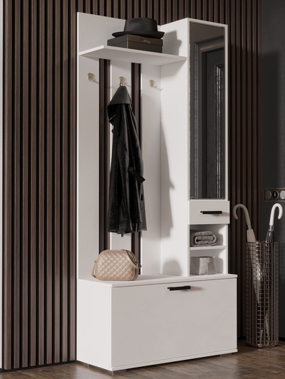 Прихожая «Ника», с зеркалом, 910×354×2035 мм, цвет белая гладкая