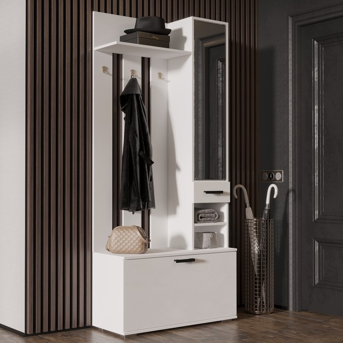 Прихожая «Ника», с зеркалом, 910×354×2035 мм, цвет белая гладкая - Фото 1