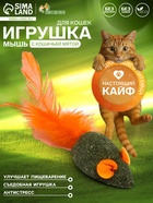 Мышь для кошек из прессованной кошачьей мяты, 5 см, с хвостом из перьев - Фото 1