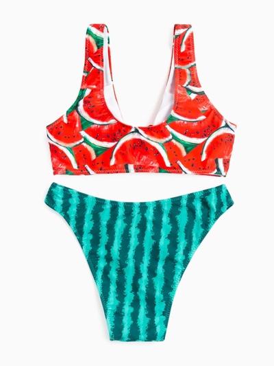 Купальник раздельный бикини женский MINAKU, красный, зелёный, размер 42