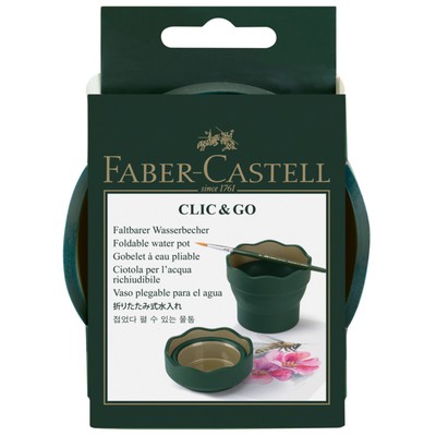 Стакан для рисования Faber-Castell CLIC&GO 350мл, складной (резиновый), т-зелёный 181520
