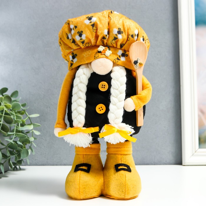 Кукла интерьерная "Бабуля в берете с пчёлами с ложкой для мёда" раздвижной 28-40 см - фото 1907413833
