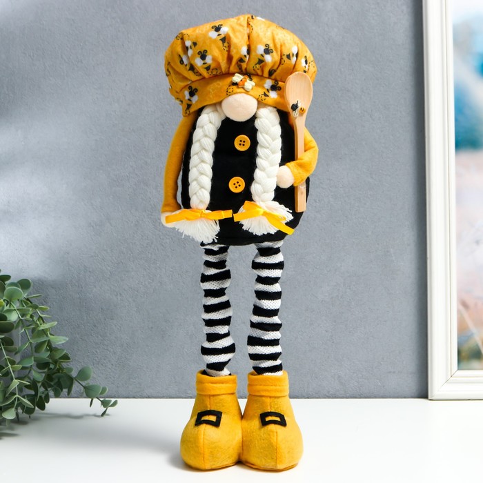 Кукла интерьерная "Бабуля в берете с пчёлами с ложкой для мёда" раздвижной 28-40 см - фото 1907413838