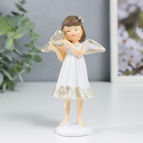 Сувенир полистоун 'Ангелочек-девочка в белом  платье с сердечком' блеск 11х6,4х3,3 см  7788559