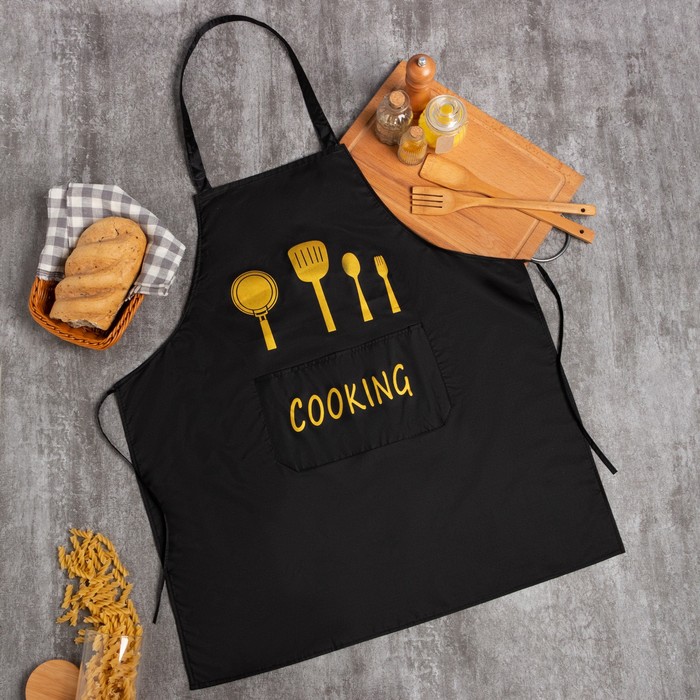 Фартук Этель "Cooking", цв. черный, 70*68 см, 100% п/э - Фото 1