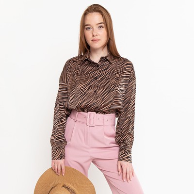 Блузка женская, цвет кофе, принт зебра, р-р 54