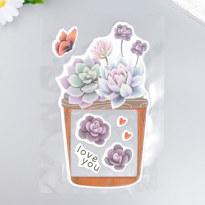 Наклейка интерьерная на выключатель «Суккуленты в горшочке», окно 8.5×8.5 см, объёмная, 26×16.5 см