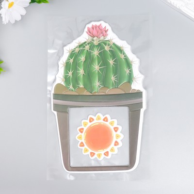 Наклейка интерьерная на выключатель «Кактус в горшочке и солнышко», окно 8.5×8.5 см, объёмная, 26×16.5 см