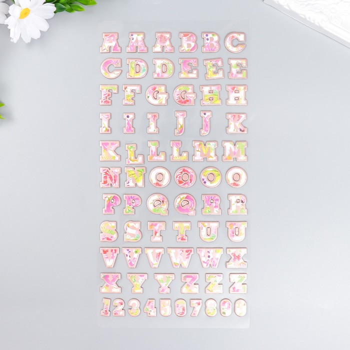 Наклейка пластик "Английский алфавит и цифры. Цветы" 31х14 см - Фото 1