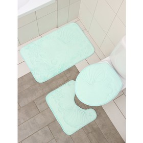 Набор ковриков для ванной и туалета Доляна «Морское дно», 3 шт: 50×80, 50×40, 38×43 см, цвет бирюзовый