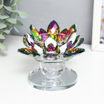 Стеклянный подсвечник на 1 свечу «Лотос на пьедестале», голография, 10.5×11.5×8.5 см