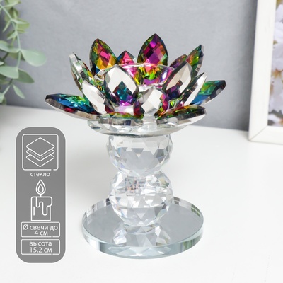 Стеклянный подсвечник на 1 свечу «Лотос на пьедестале», голография, 11.5×11.5×11.5 см