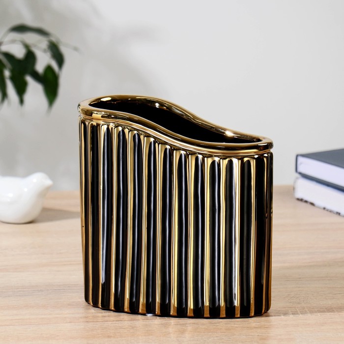 Ваза керамика "Эраст" h-18 см, чёрный - Фото 1