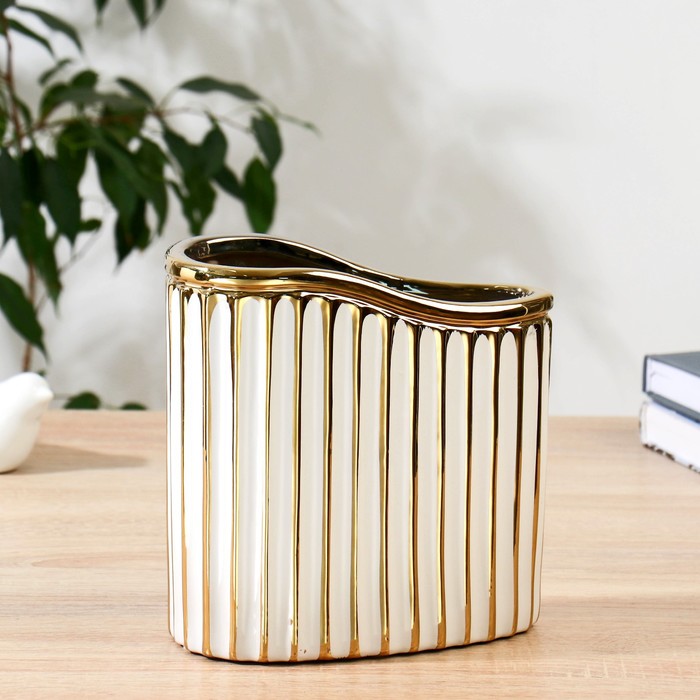 Ваза керамика "Эраст" H=18 см, белый - Фото 1