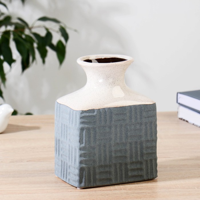 Ваза для цветов «Пейтон», прямая, h=19 см, d=8.5 см, керамика, бело-серая