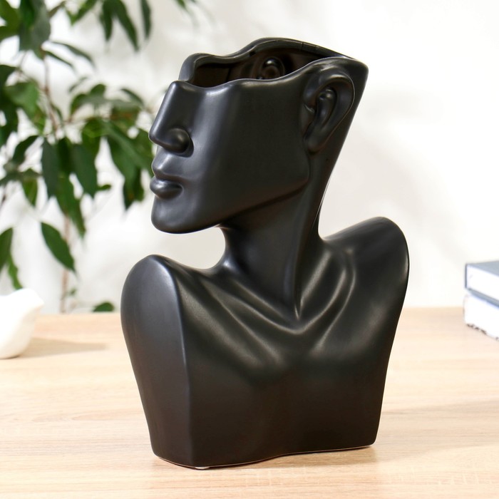 Ваза керамика настольная "Изящный профиль" h-28 см, чёрный - фото 1907414266