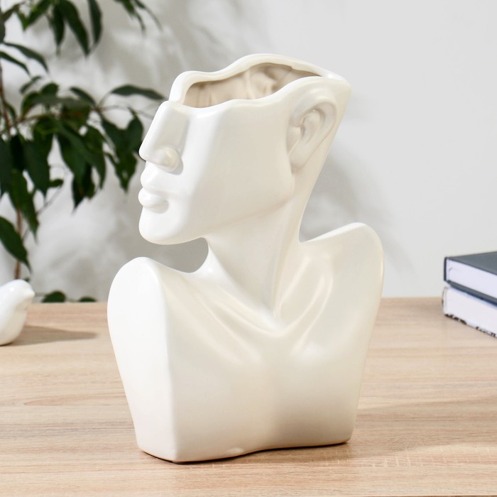 Ваза керамика настольная "Изящный профиль" 28 см, белый