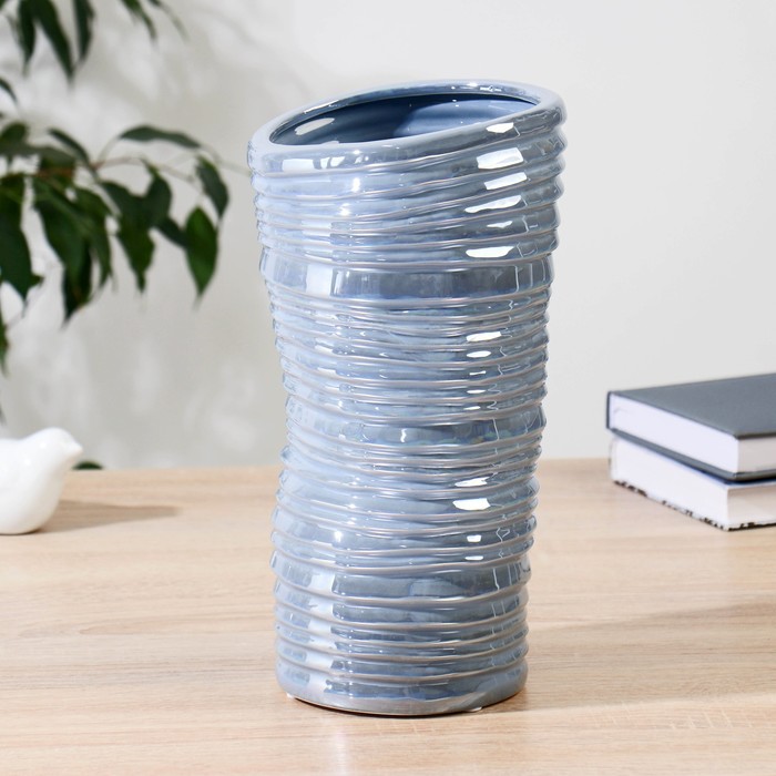 Керамическая ваза декоративная настольная «Алонсо» высокая, для цветов, сухоцветов, d=14 см, h=26.5 см, голубой