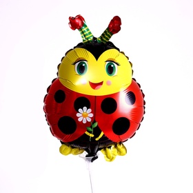 Воздушный шар фольгированный 13" «Божья коровка с цветком», фигура, для палочки (комплект 5 шт)