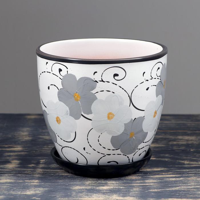 Горшок для цветов «Фиалка», 2.5 л, d=19 см, h=18 см, керамический, с поддоном - Фото 1