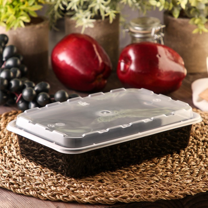 Контейнер одноразовый с крышкой, 830 мл, пластик, чёрный - Фото 1