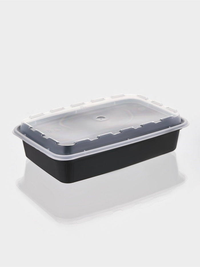 Контейнер одноразовый с крышкой, 830 мл, пластик, чёрный - Фото 1