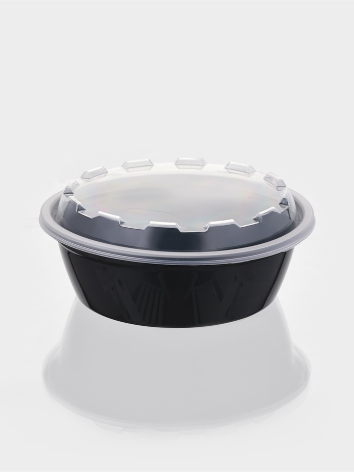 Контейнер одноразовый с крышкой, 530 мл, круглый, пластик, чёрный - Фото 1