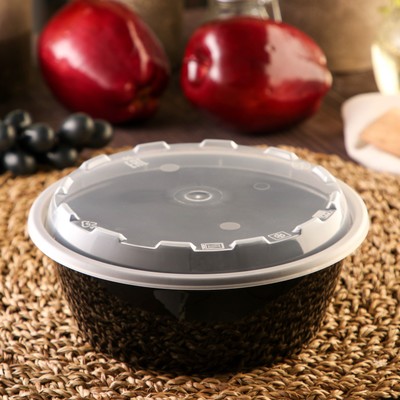 Контейнер одноразовый с крышкой, 950 мл, круглый, пластик, чёрный