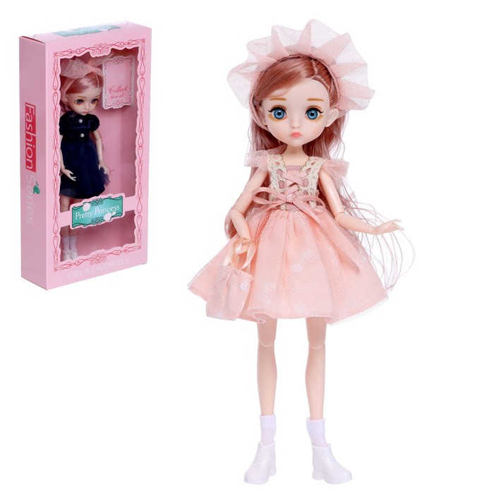 Кукла модная шарнирная «София» в платье, цвет розовый - Фото 1