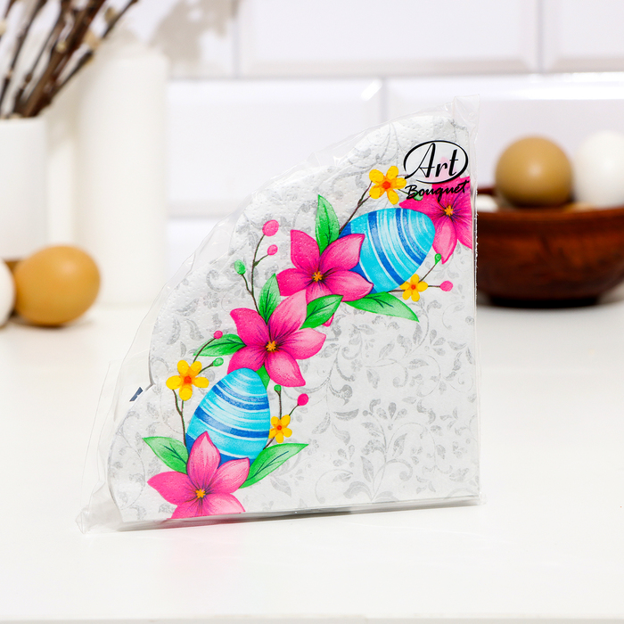 Салфетки бумажные" Art Bouquet Rondo" Пасхальный венок, 3слоя, 12 листов - Фото 1