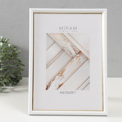 Фоторамка для фото 21×29.7 см (A4) «МИРАМ», пластик, белый, (пластиковый экран)