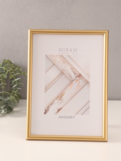 Фоторамка для фото 21×29.7 см (A4) «МИРАМ», пластик, золото, (пластиковый экран)