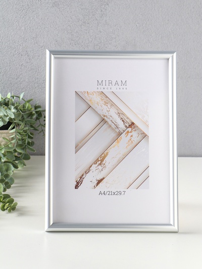 Фоторамка для фото 21×29.7 см (A4) «МИРАМ», пластик, серебро, (пластиковый экран)
