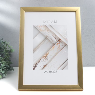 Фоторамка для фото 21×29.7 см (A4) «МИРАМ», пластик, золото, (пластиковый экран)