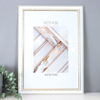 Фоторамка для фото 29.7×42 см (А3) «МИРАМ», пластик, белый, (пластиковый экран)