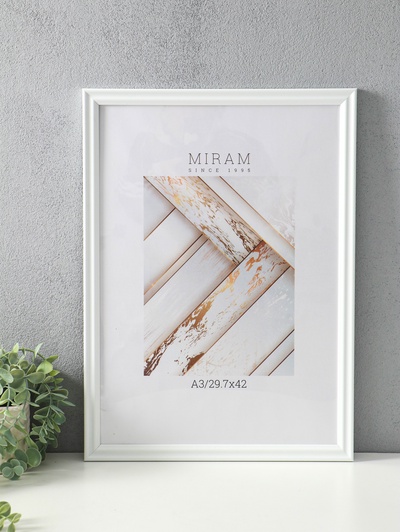 Фоторамка для фото 29.7×42 см (А3) «МИРАМ», пластик, белый, (пластиковый экран)