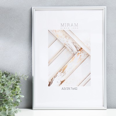 Фоторамка для фото 29.7×42 см (А3) «МИРАМ», пластик, серебро, (пластиковый экран)