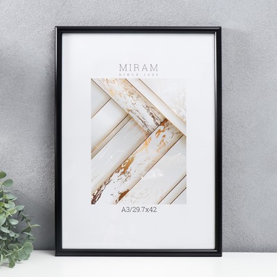 Фоторамка для фото 29.7×42 см (А3) «МИРАМ», пластик, чёрный, (пластиковый экран)