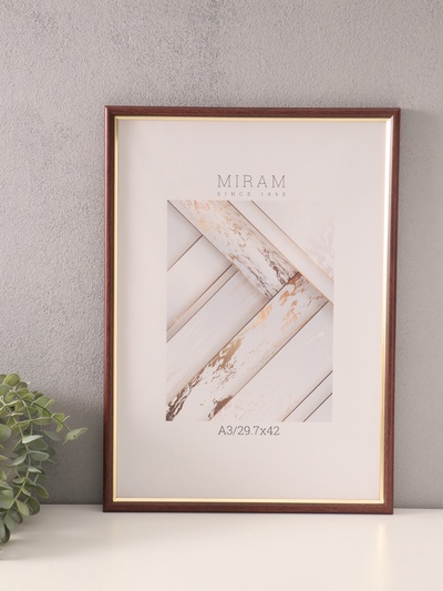 Фоторамка для фото 29.7×42 см (А3) «МИРАМ», пластик, бук с золотом, (пластиковый экран)