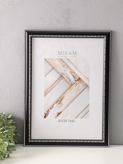Фоторамка для фото 29.7×42 см, (А3) «МИРАМ», пластик, чёрный, (пластиковый экран)