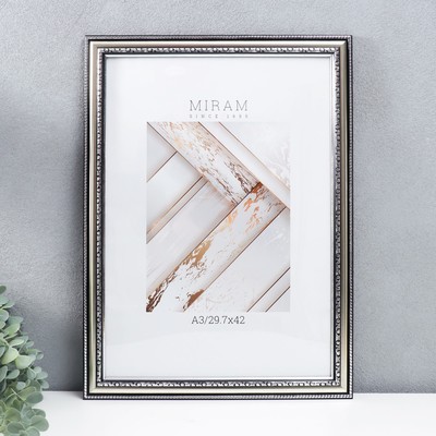Фоторамка для фото 29.7×42 см, (А3) «МИРАМ», пластик, серебро, (пластиковый экран)