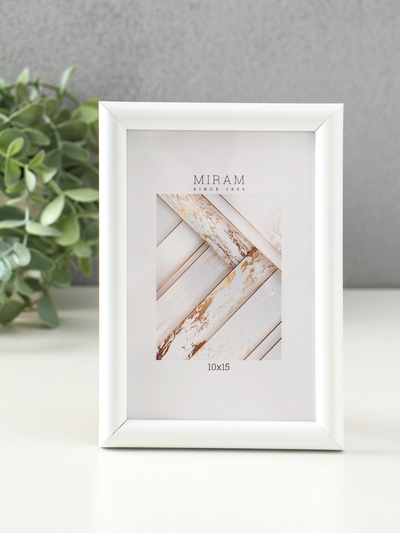 Фоторамка для фото 10×15 см «МИРАМ», пластик, белый, (пластиковый экран)