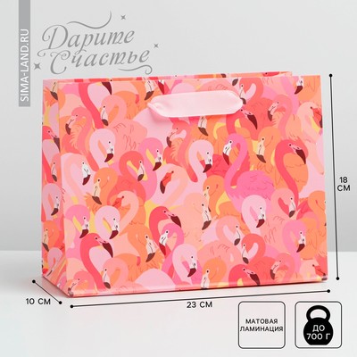 Пакет подарочный ламинированный горизонтальный, упаковка, «Фламинго», MS 18 х 23 х 10 см